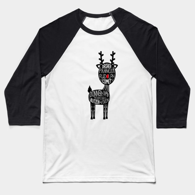 Christmas Reindeer Names Baseball T-Shirt by ChangeRiver